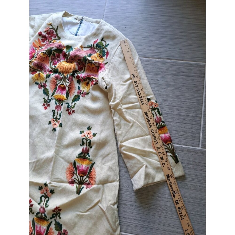 Heavily Embroidered Kaftan Maxi Dress Women's S Multicolor Peacock Bird Floral - Picture 12 of 12